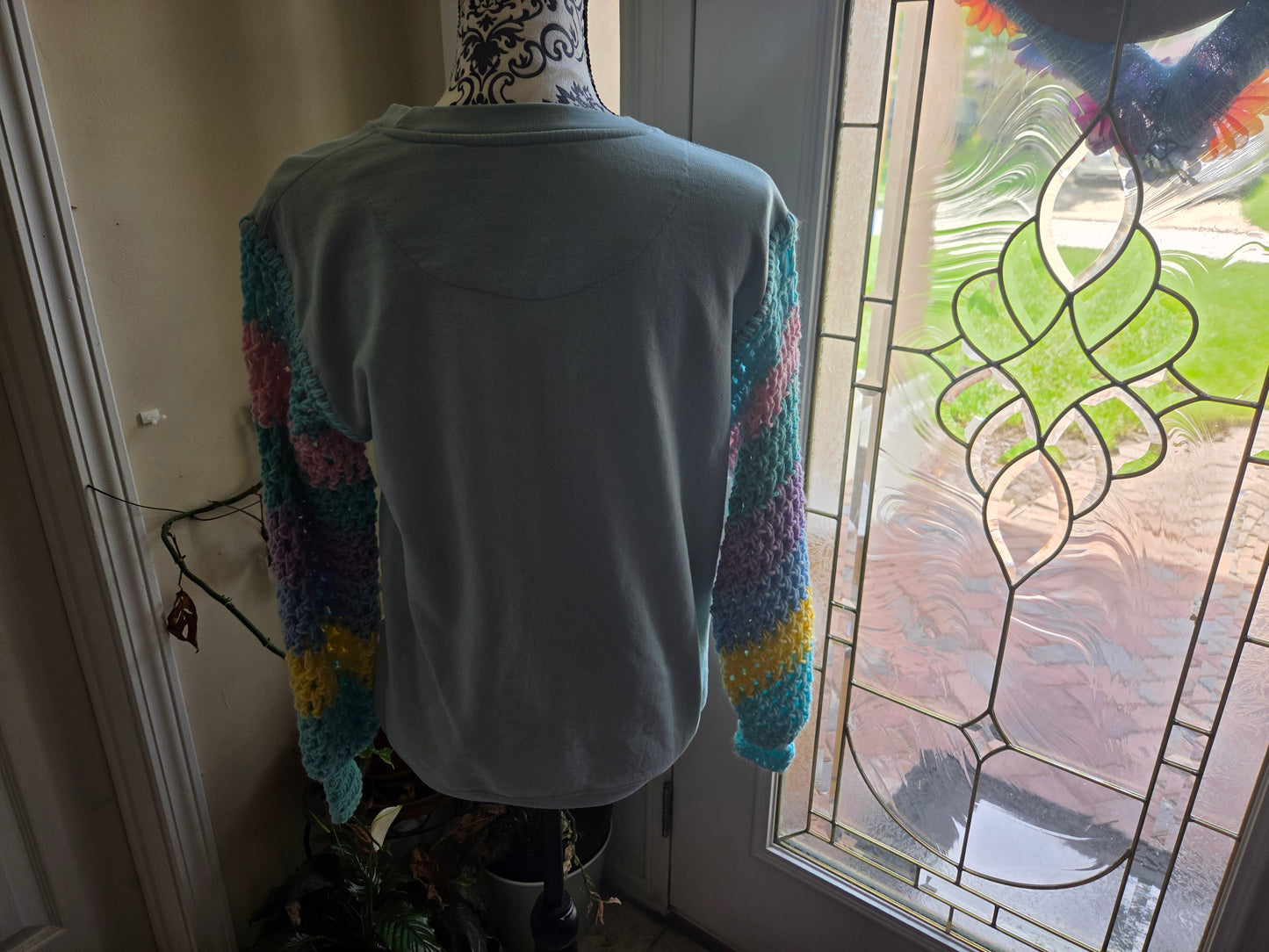 Upcycled Sweater with Crochet Sleeves - Myrtle Beach