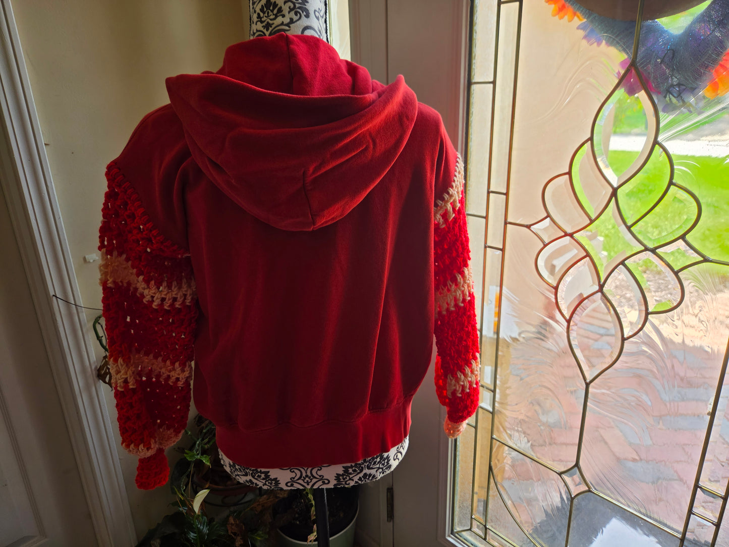 Upcycled Sweater with Crochet Sleeves - Red KIDS Zipup
