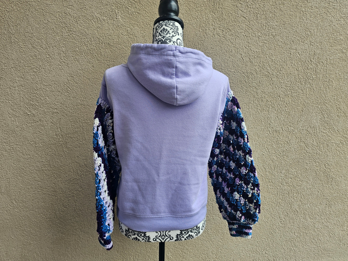 Upcycled Hoodie with Crochet Sleeves - Purple Aero