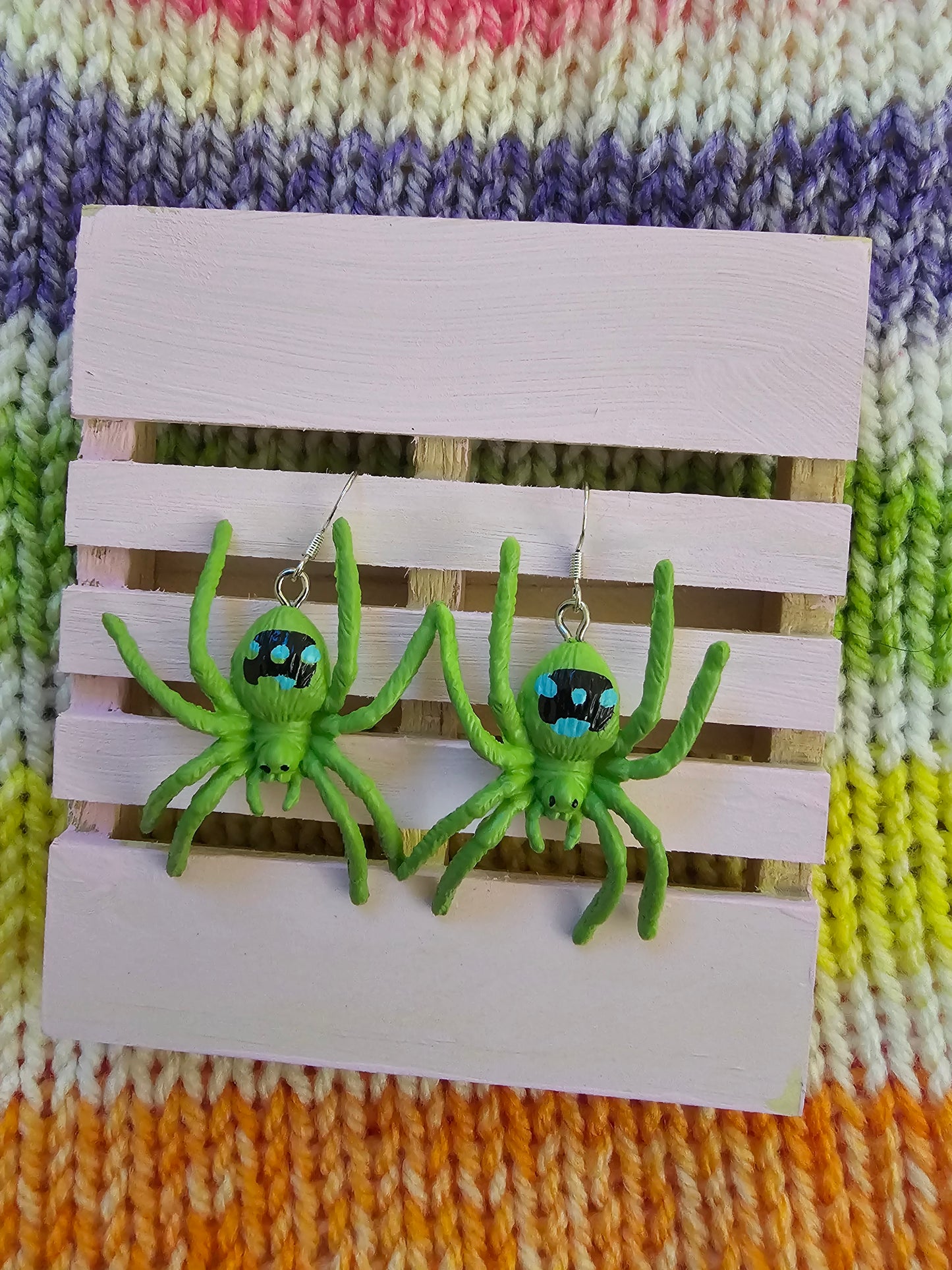 Green and Blue Dotty Spider Earrings