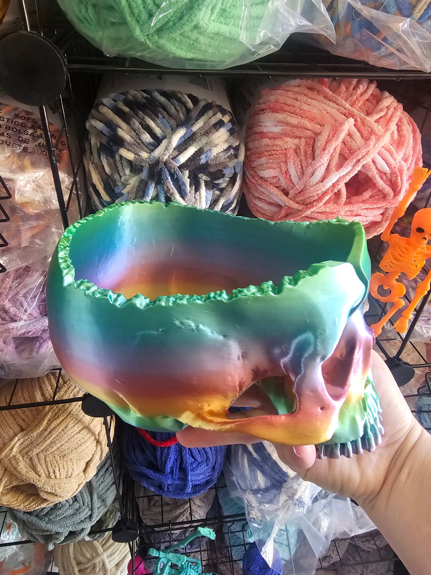 Ready to Ship Metallic Rainbow Yarn Bowl Skull