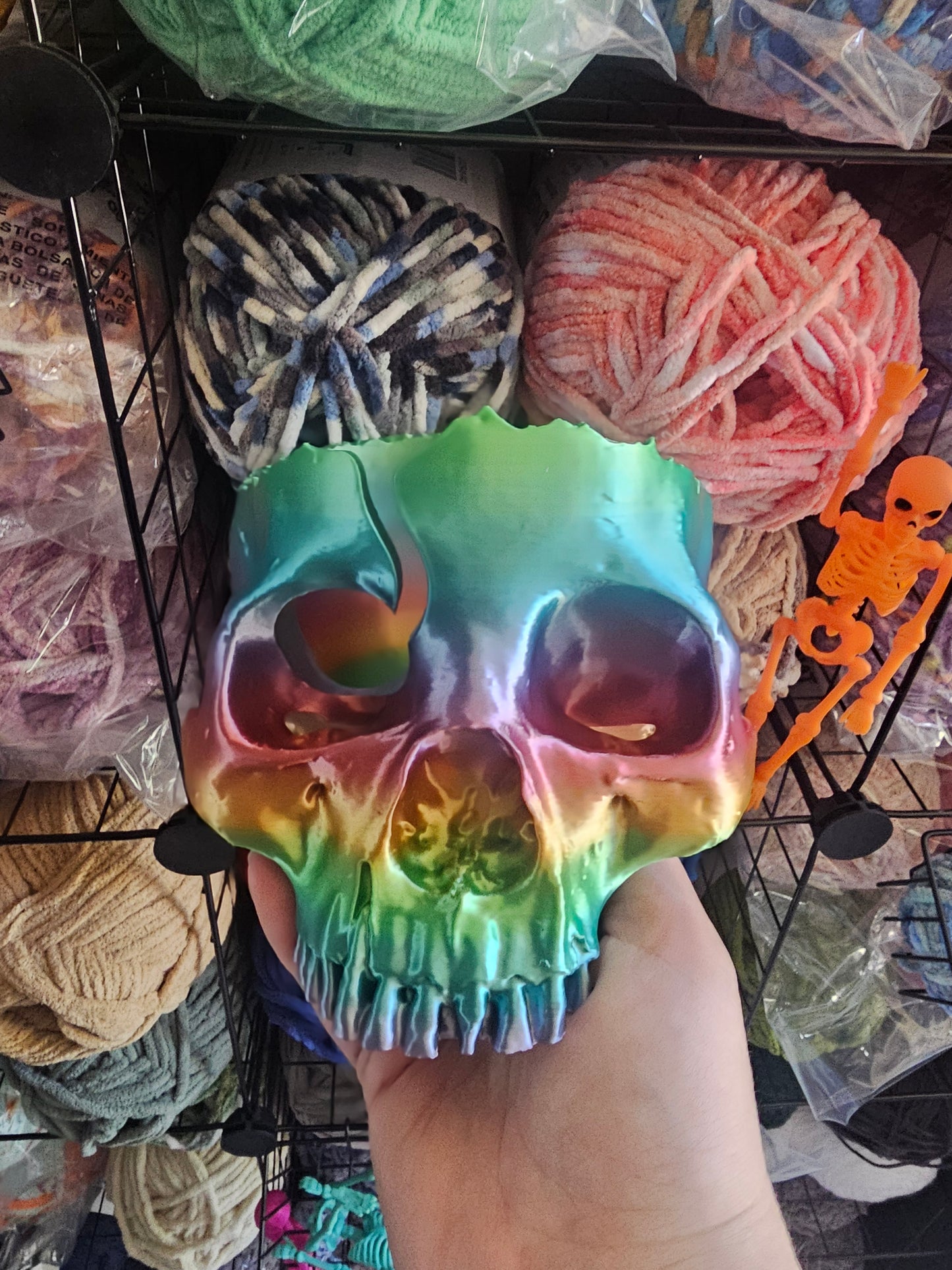 Ready to Ship Metallic Rainbow Yarn Bowl Skull