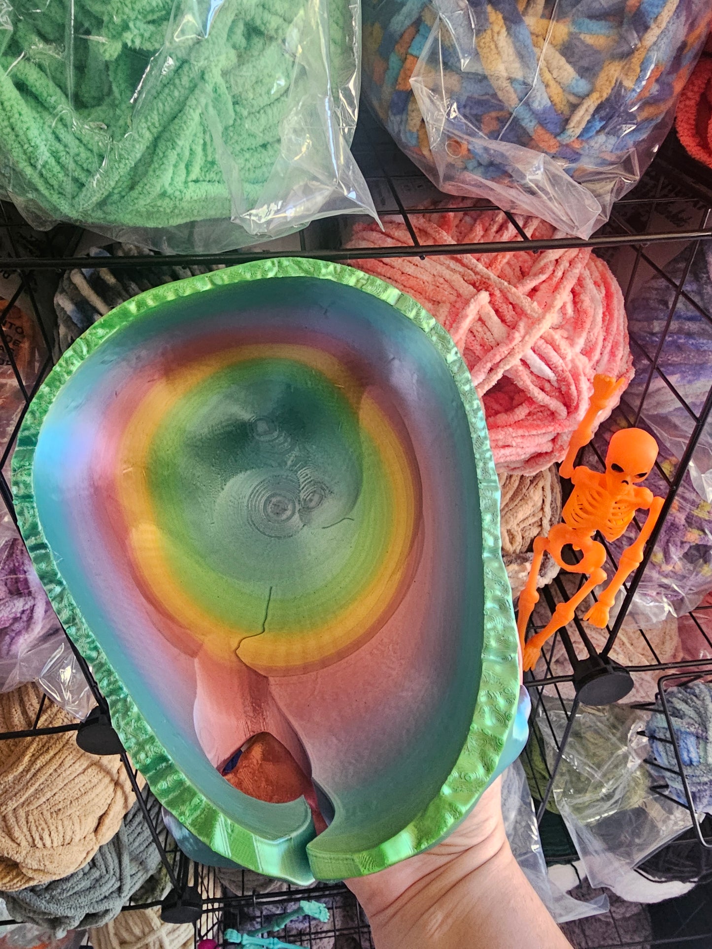 Ready to Ship Metallic Rainbow Yarn Bowl Skull