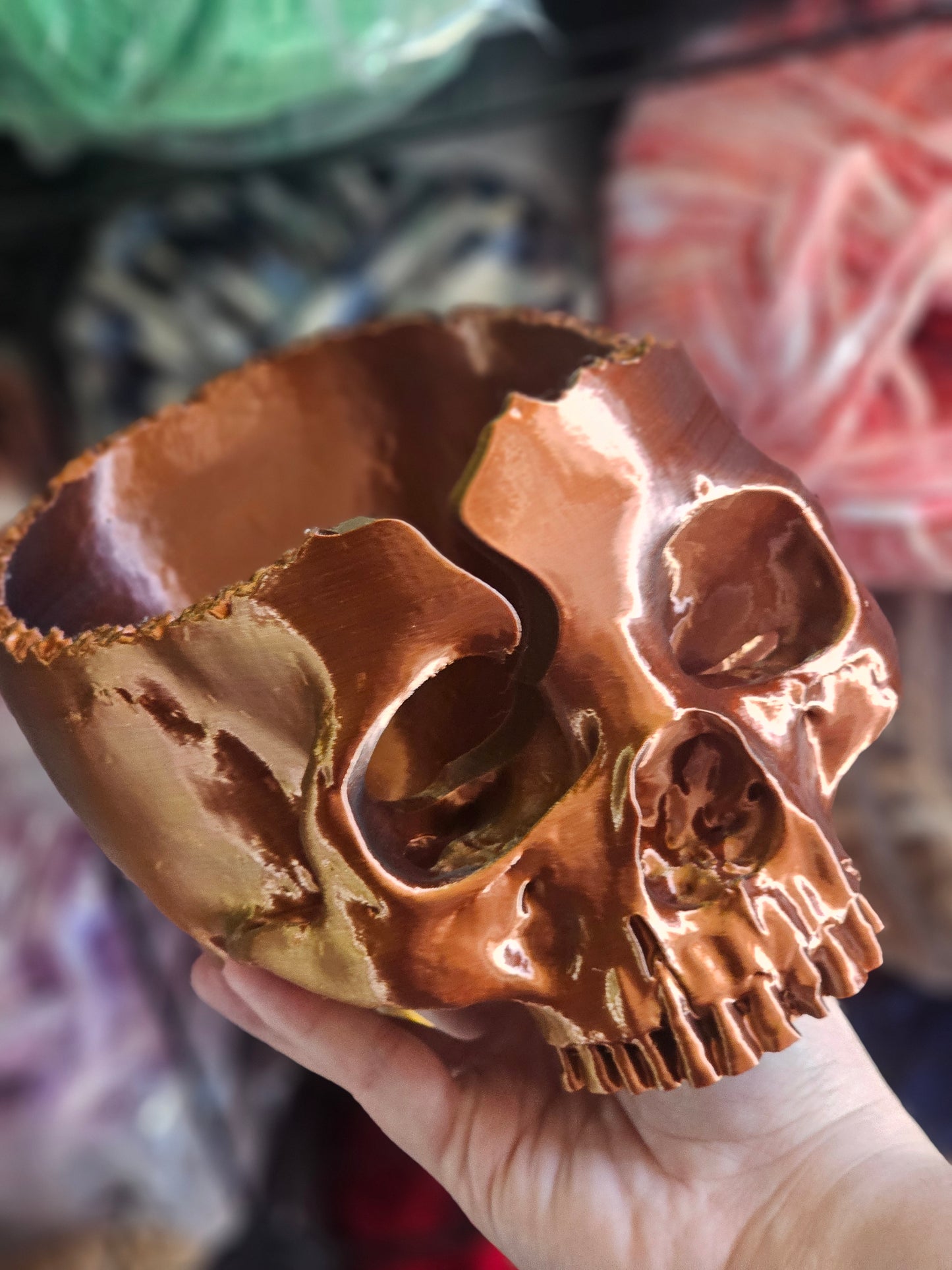 Ready to Ship Metallic Chrome Yarn Bowl Skull