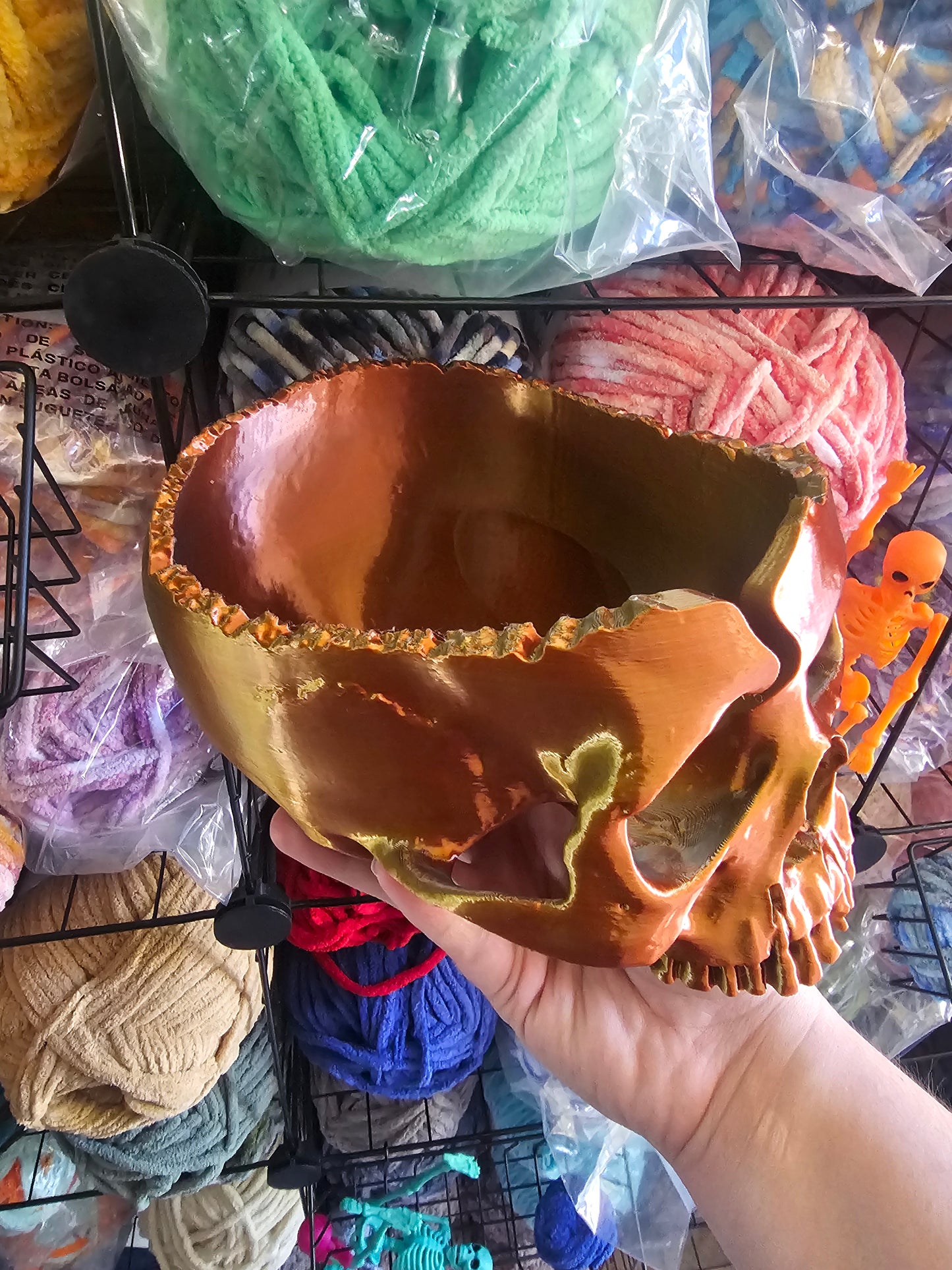 Ready to Ship Metallic Chrome Yarn Bowl Skull