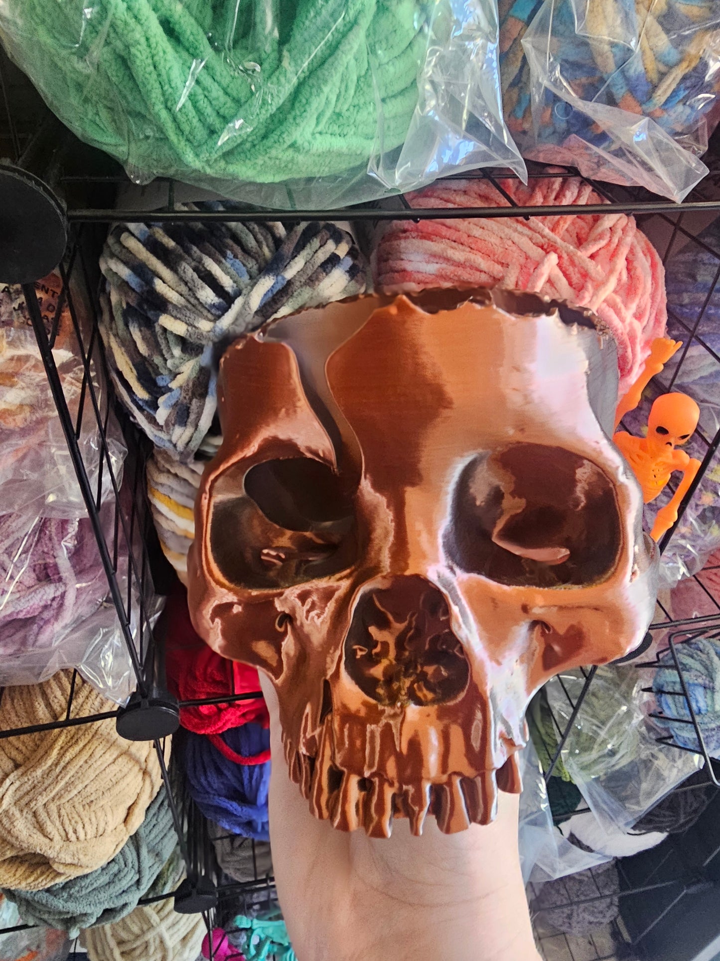 Ready to Ship Metallic Chrome Yarn Bowl Skull