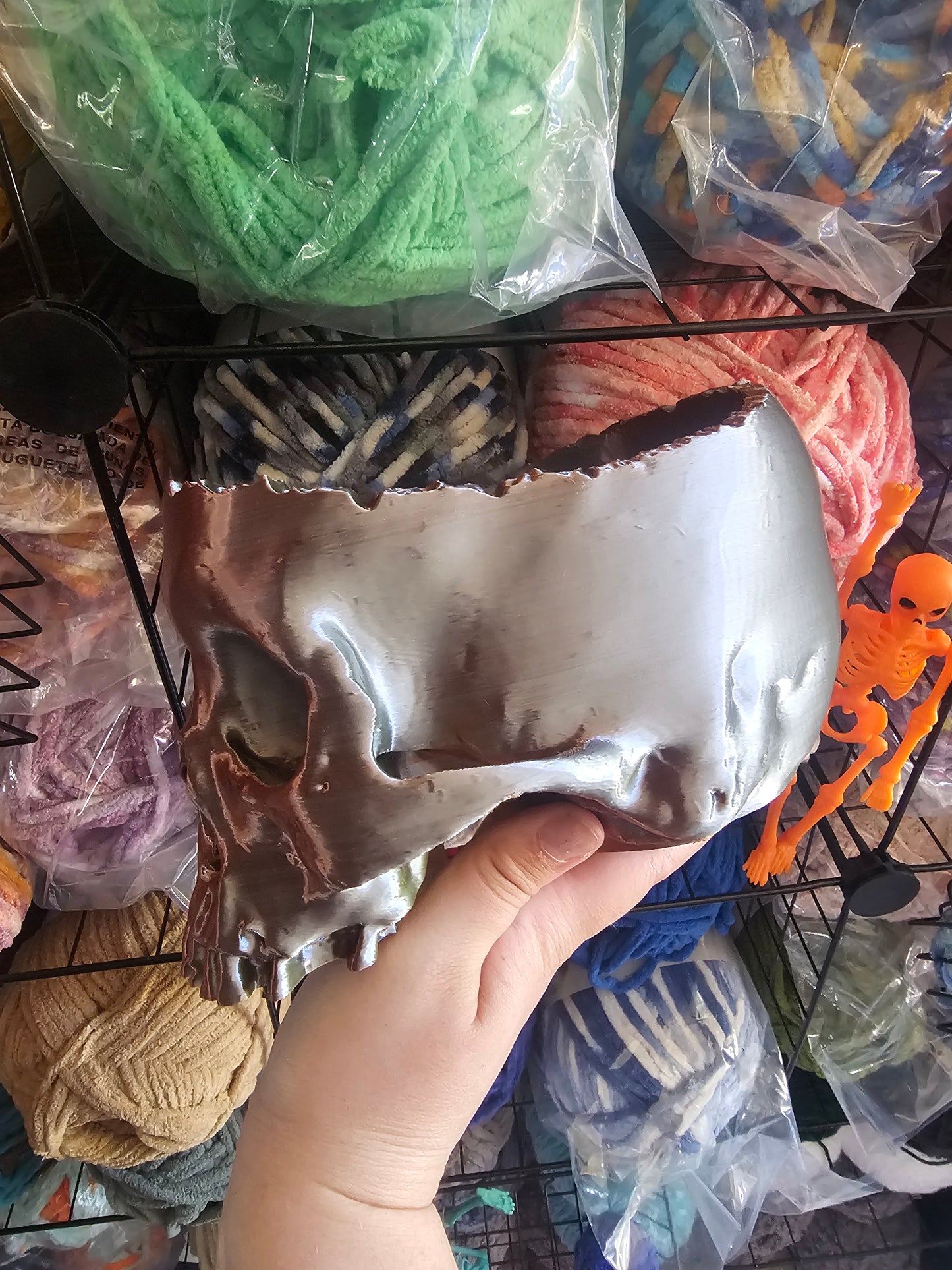 Ready to Ship Metallic Chrome Yarn Bowl Skull