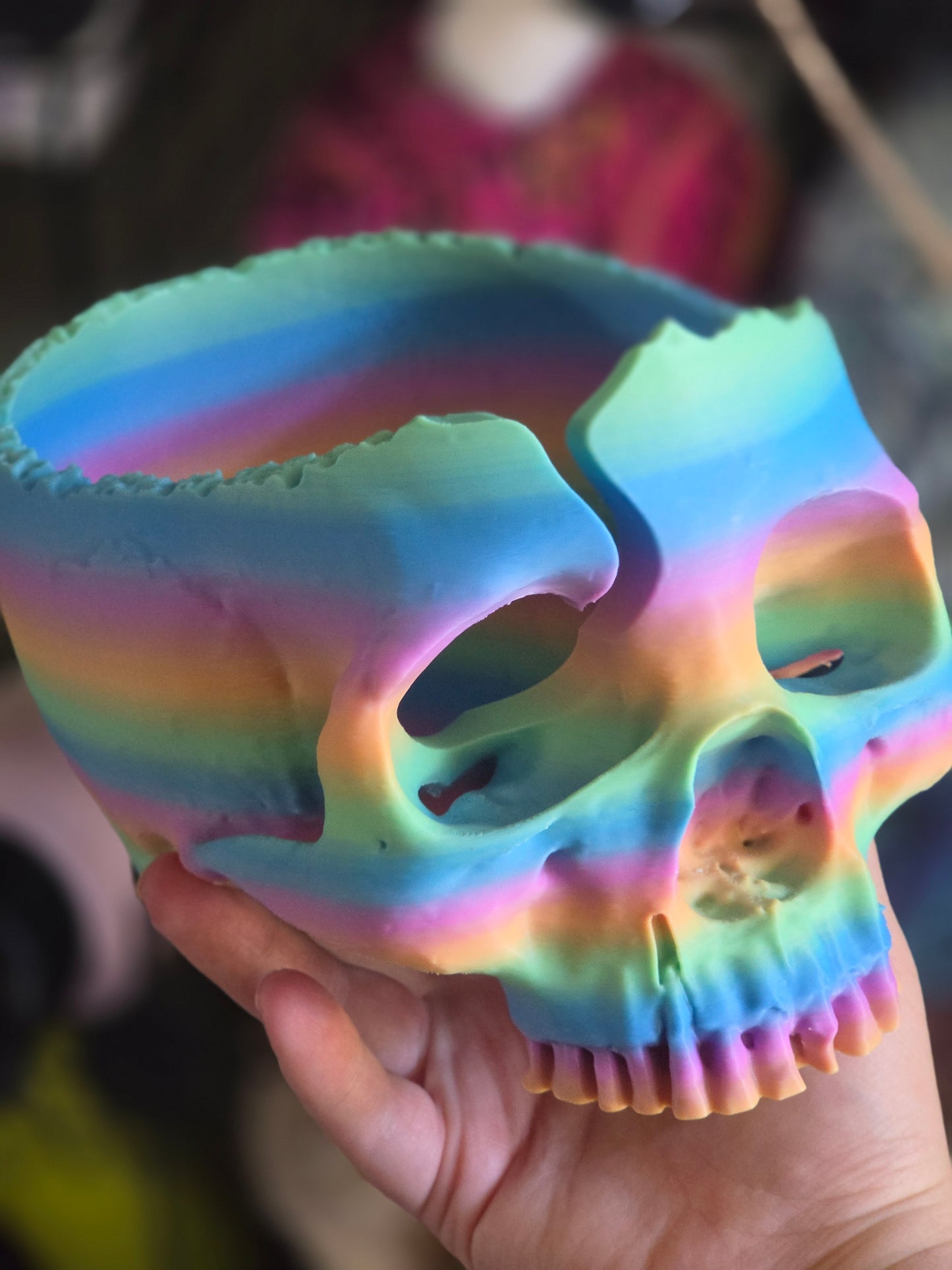 Ready to Ship Matte Pastel Rainbow Yarn Bowl Skull