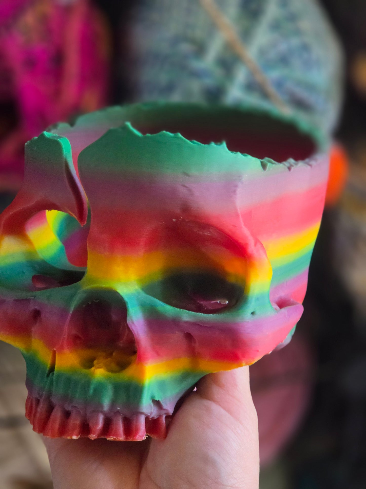 Ready to Ship Matte Rainbow Yarn Bowl Skull