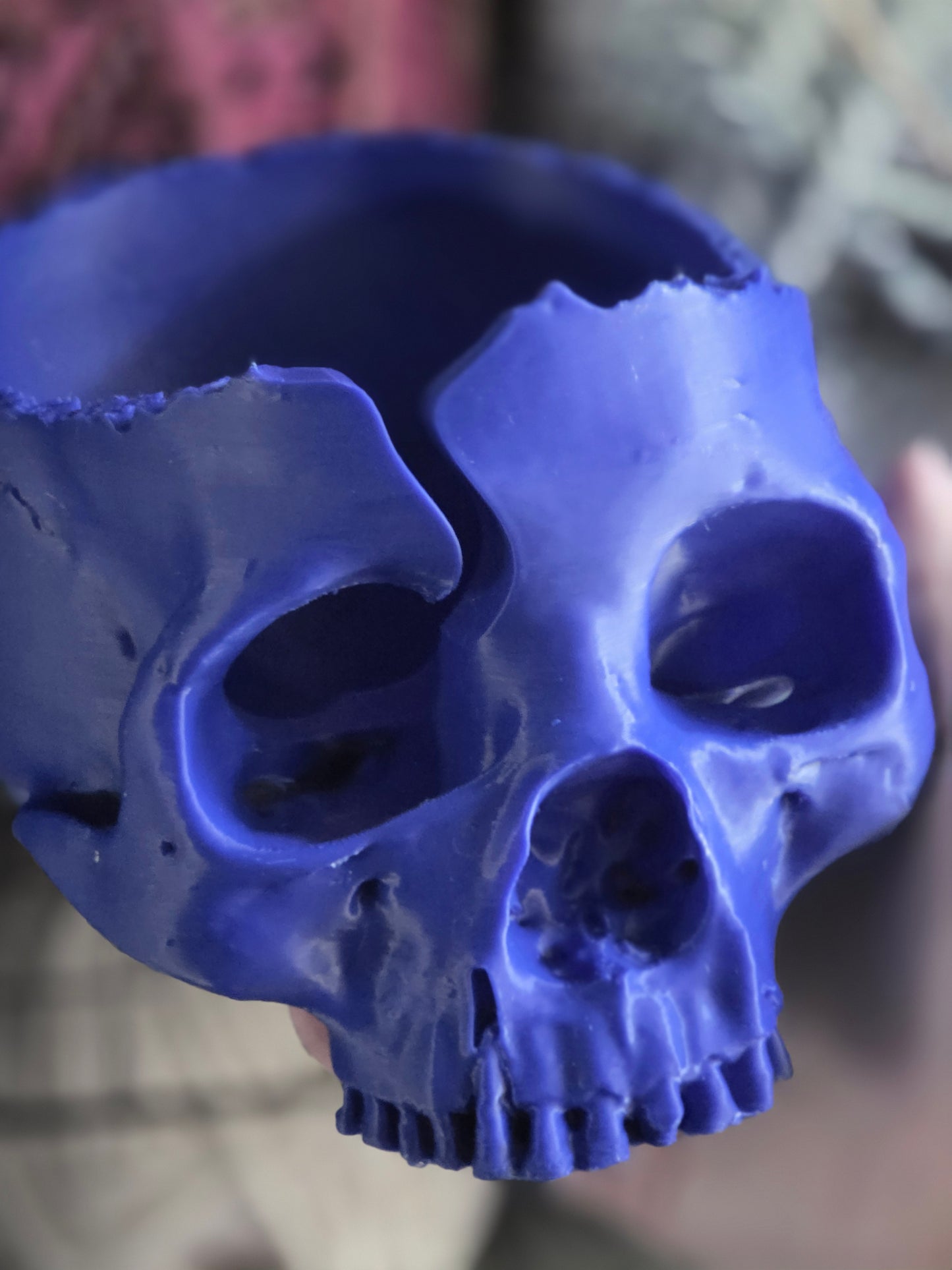 Ready to Ship Vibrant Blue Yarn Bowl Skull
