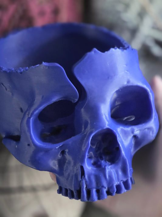 Ready to Ship Vibrant Blue Yarn Bowl Skull