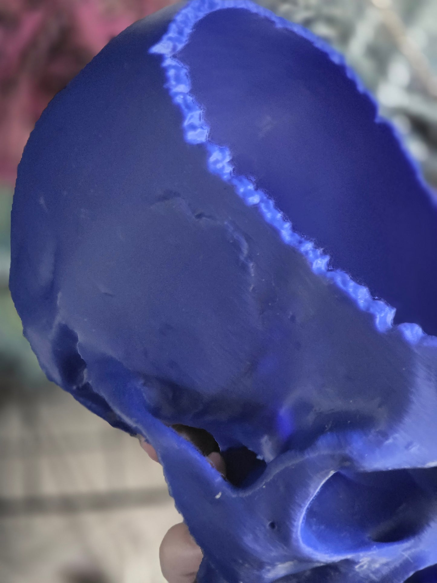 Ready to Ship Vibrant Blue Yarn Bowl Skull
