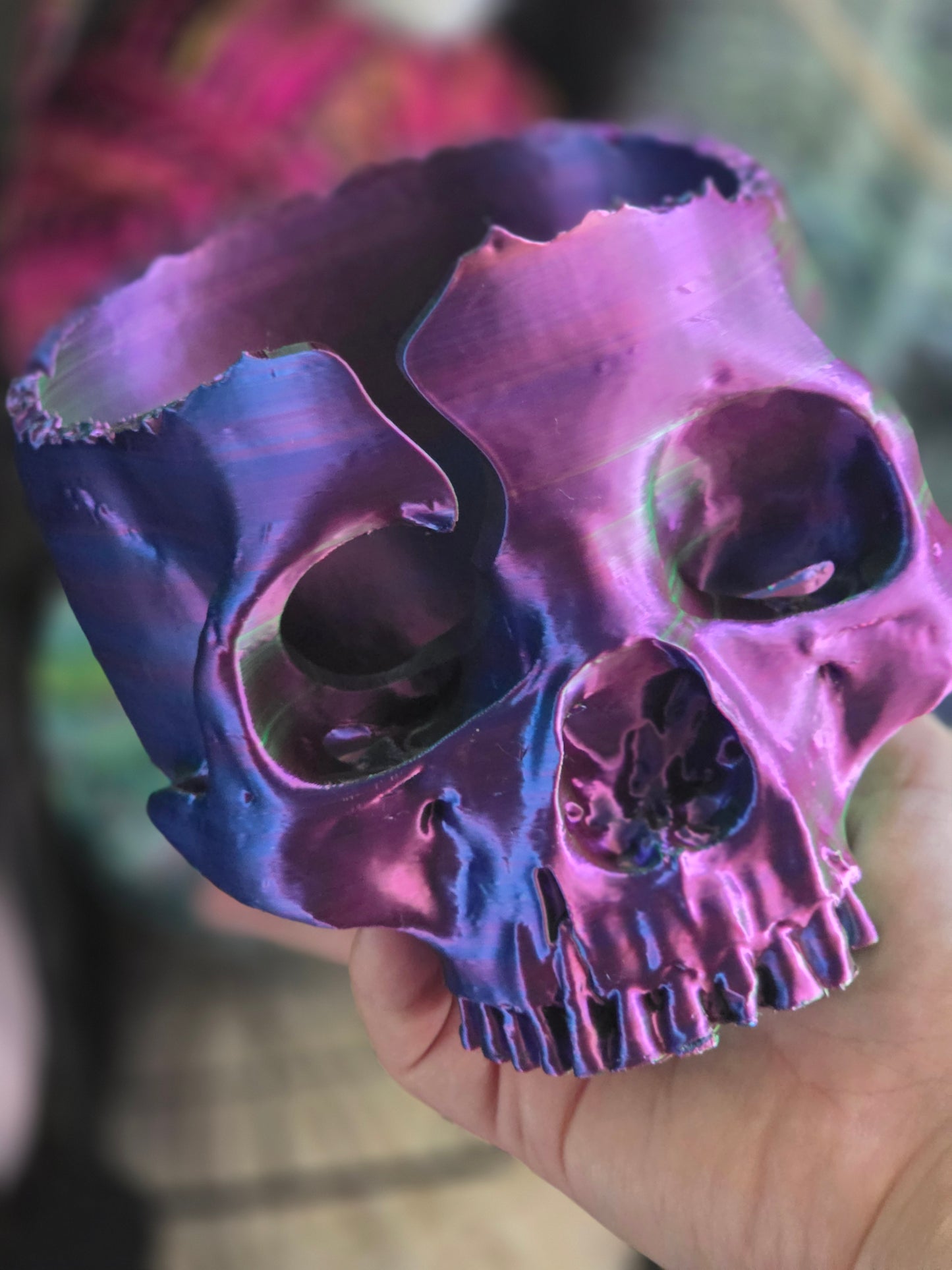 Ready to Ship Metallic Rainbow Yarn Bowl Skull