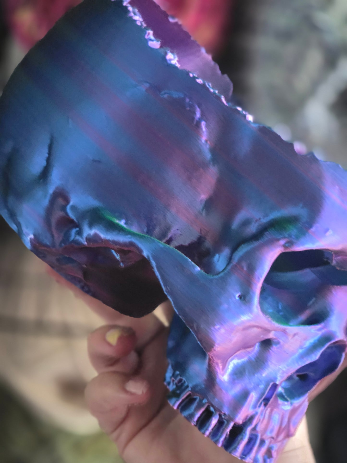 Ready to Ship Metallic Rainbow Yarn Bowl Skull