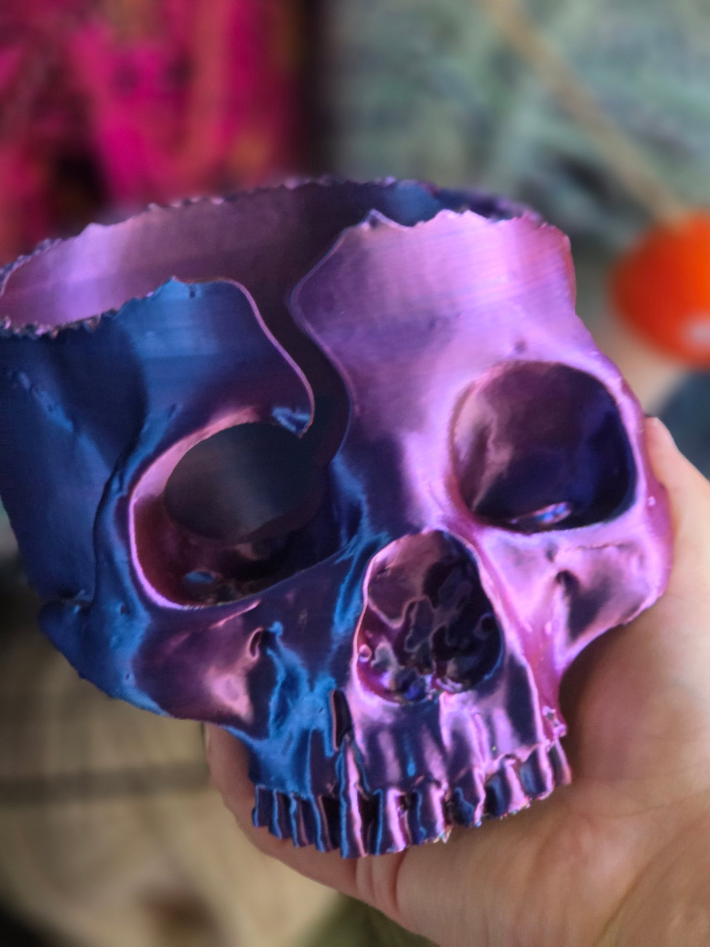 Ready to Ship Metallic Rainbow Yarn Bowl Skull