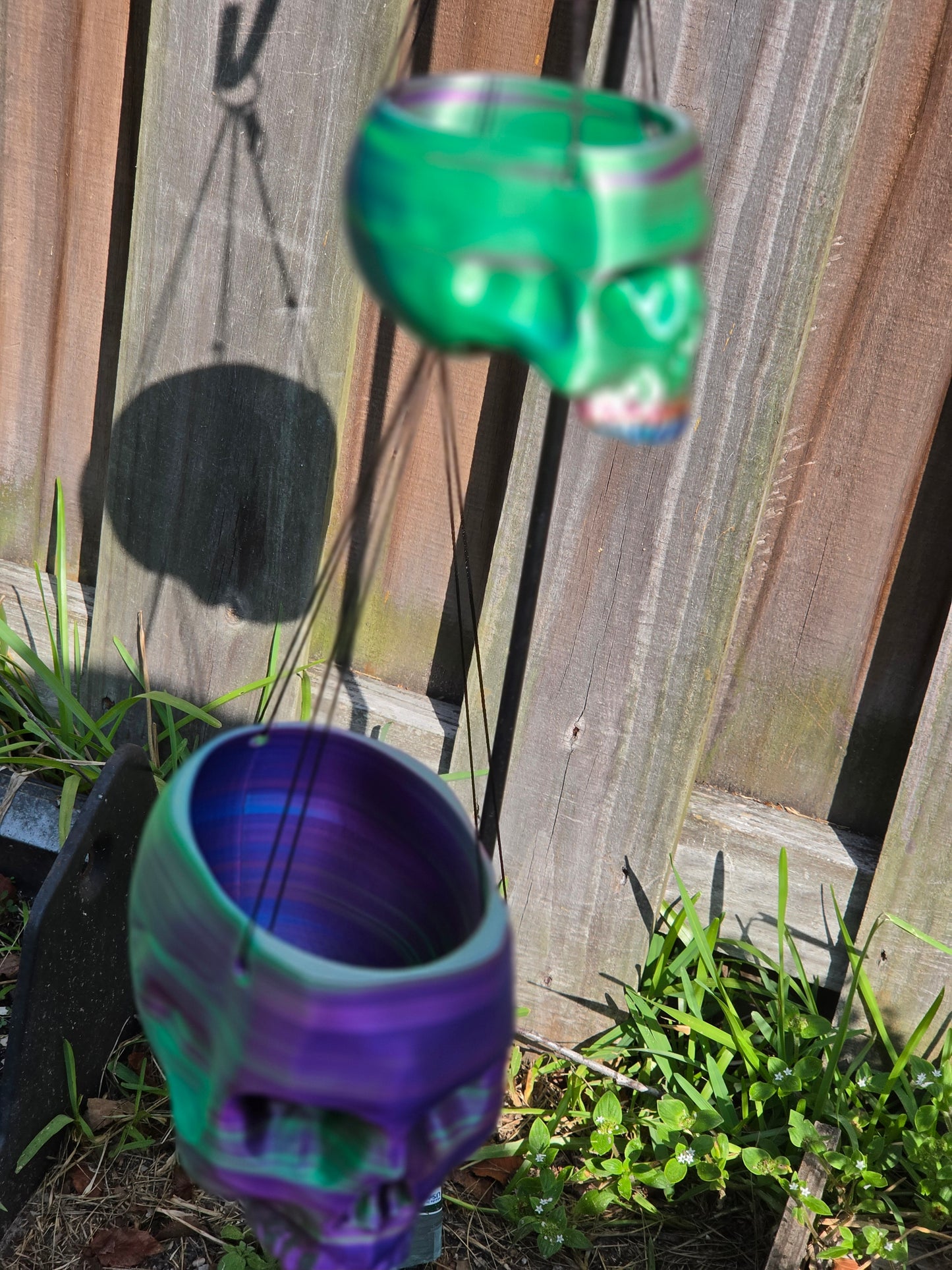 2 Tier Hanging Skull Planter [3d Printed, Ready to Ship] Purple Green Heavy