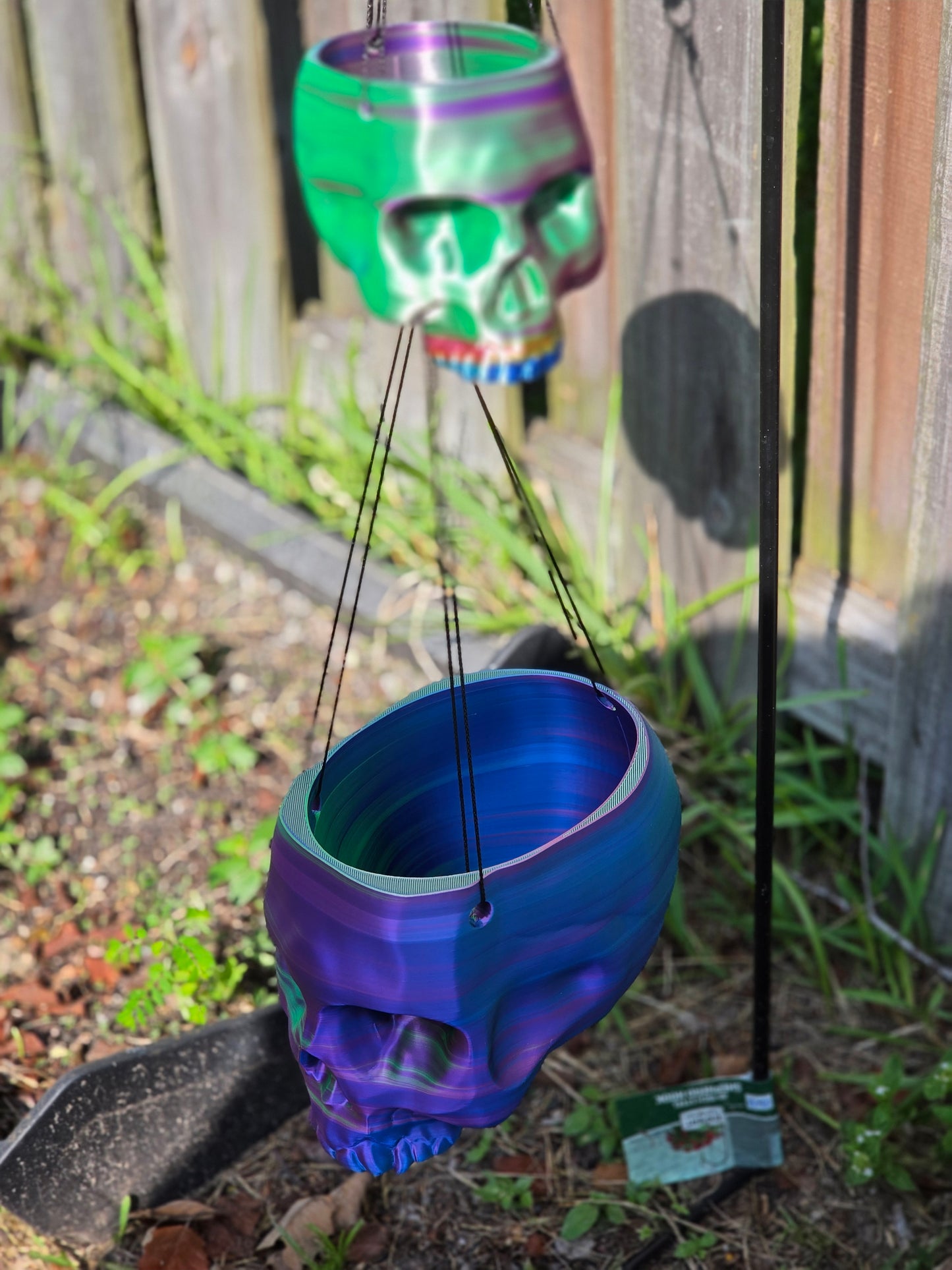 2 Tier Hanging Skull Planter [3d Printed, Ready to Ship] Purple Green Heavy