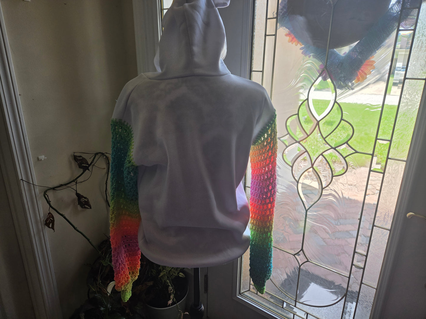 Upcycled Sweater with Crochet Sleeves - Rainbow Cat