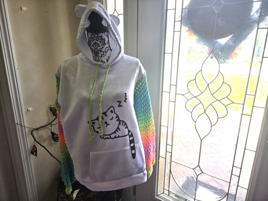 Upcycled Sweater with Crochet Sleeves - Rainbow Cat