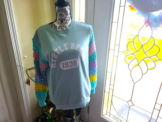 Upcycled Sweater with Crochet Sleeves - Myrtle Beach