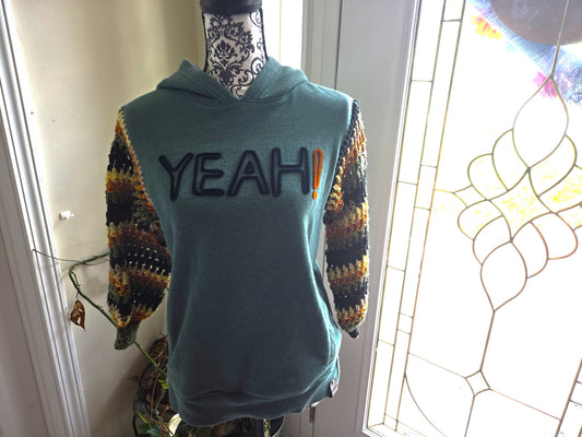 Upcycled Sweater with Crochet Sleeves - YEAH!