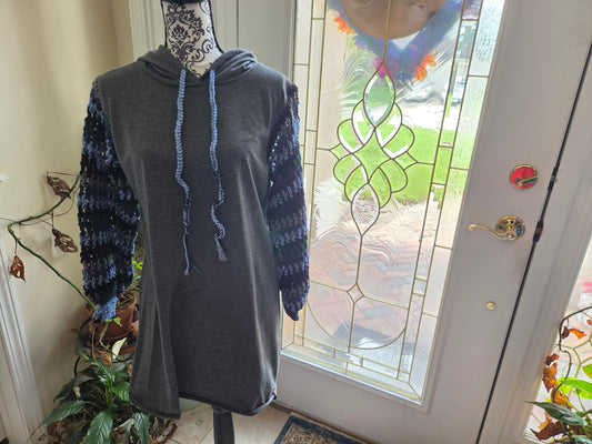 Upcycled Sweater with Crochet Sleeves - Hoodie Dress