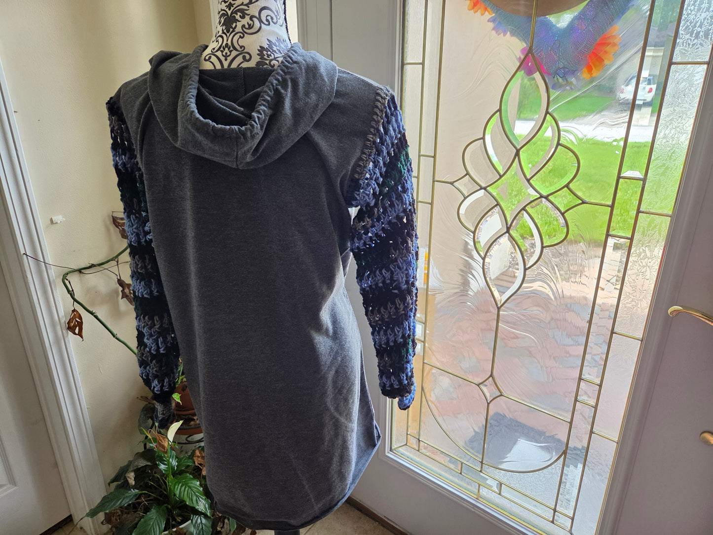 Upcycled Sweater with Crochet Sleeves - Hoodie Dress