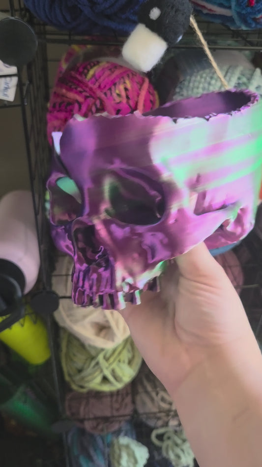 Ready to Ship Metallic Rainbow Yarn Bowl Skull