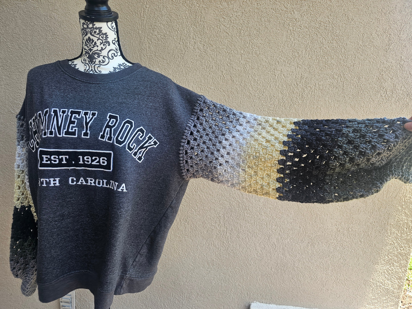Upcycled Sweater with Crochet Sleeves - Chimney Rock