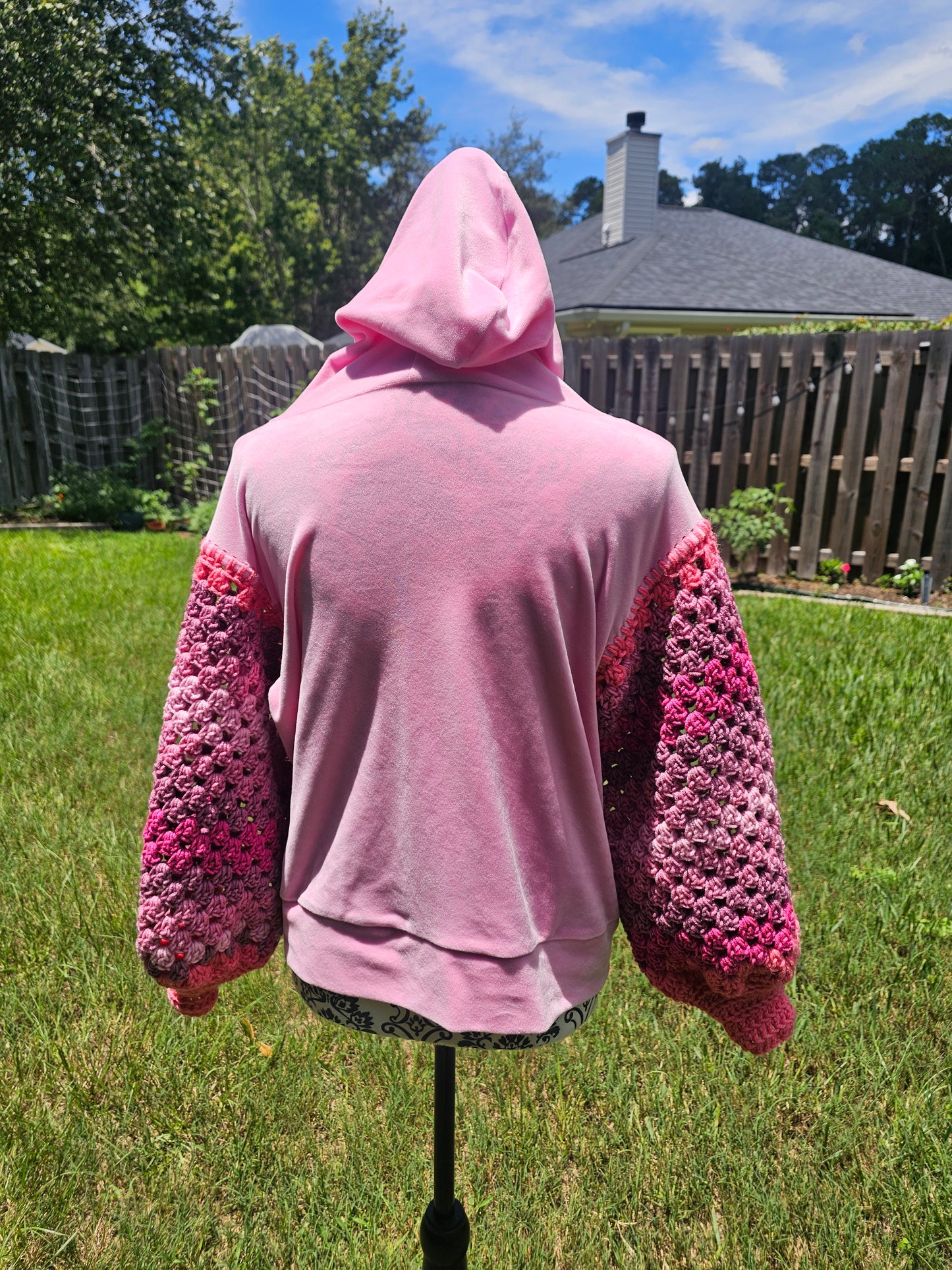 Upcycled Hoodie with Crochet Sleeves - Bubblegum Tracksuit