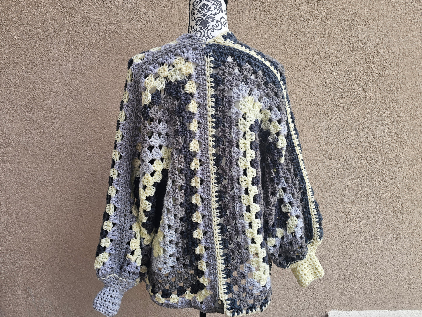 Monochromatic Black and White Crochet Hexicardi Hexi Cardigan Sweater