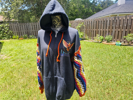 Upcycled Hoodie with Crochet Sleeves - Phoenix