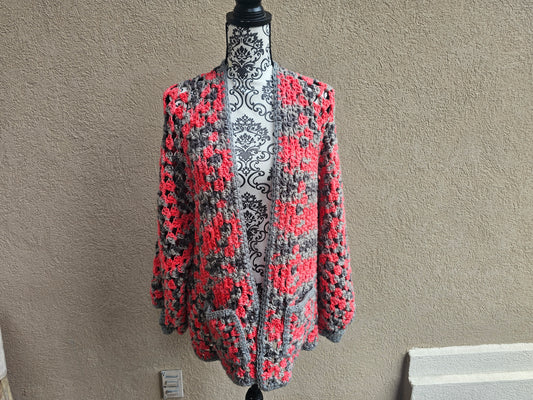 Pink and Gray Hexicardi Hexagon Crochet Sweater