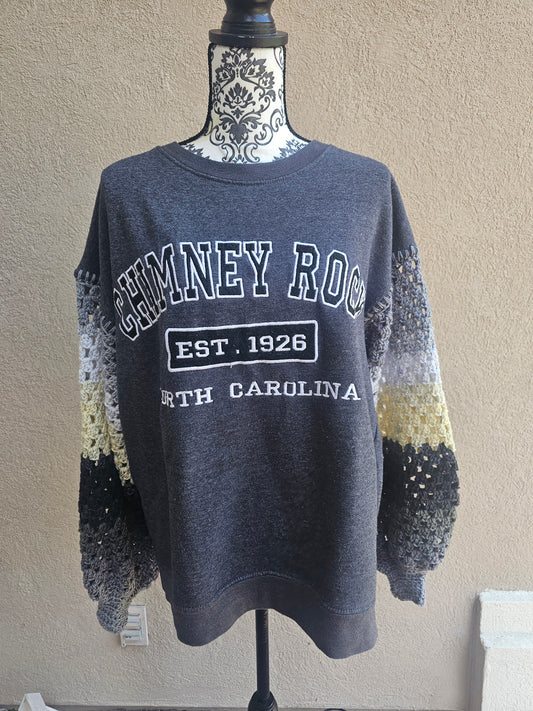 Upcycled Sweater with Crochet Sleeves - Chimney Rock