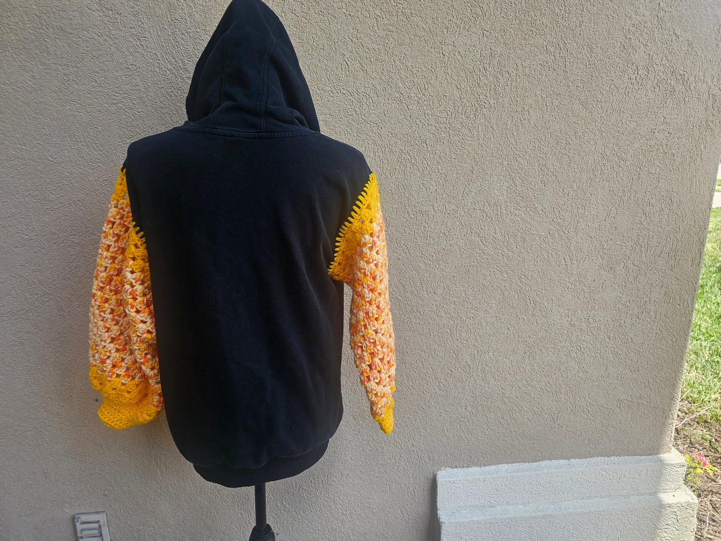 Upcycled Hoodie with Crochet Sleeves - NF Orange Sleeves