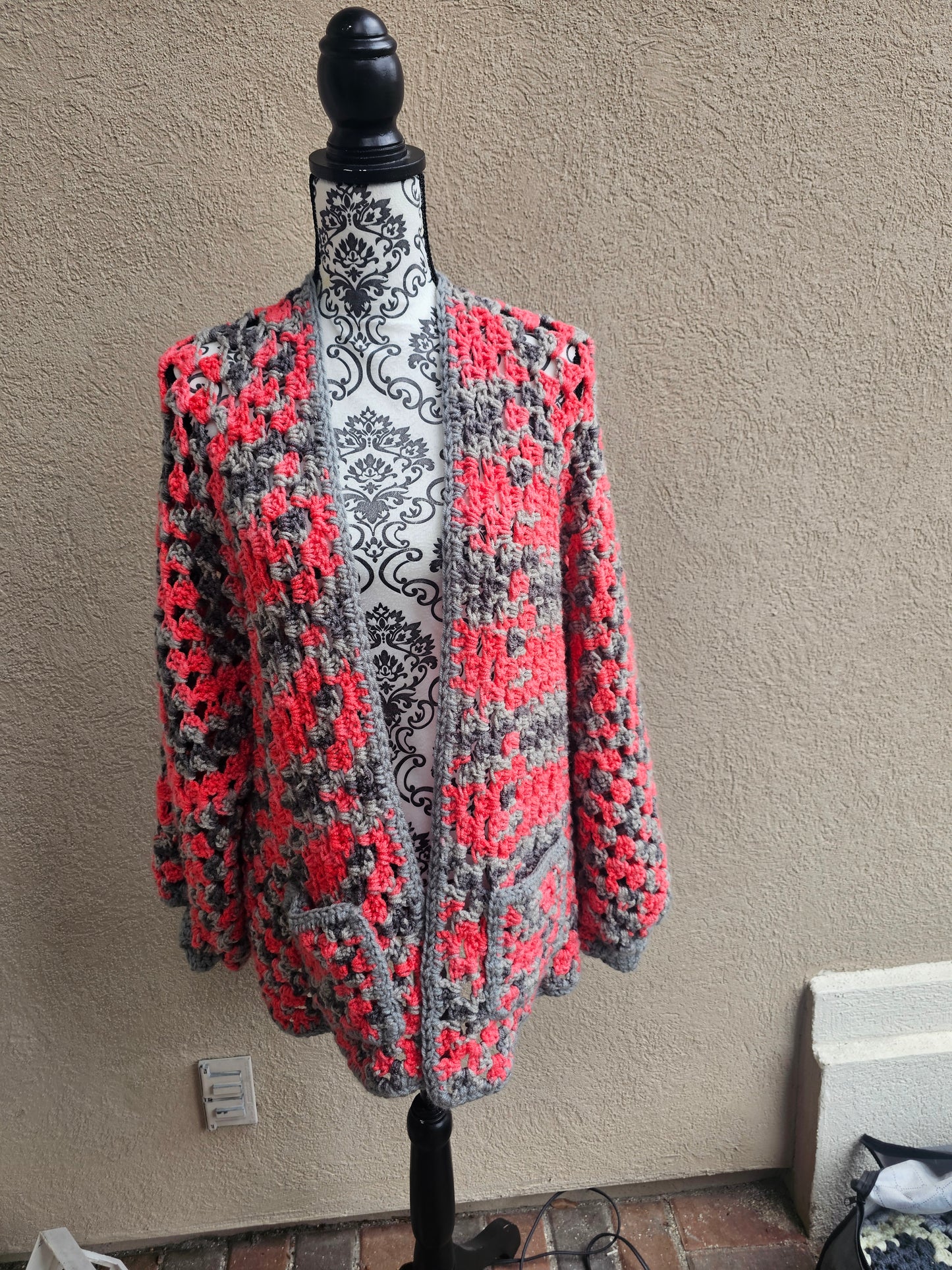 Pink and Gray Hexicardi Hexagon Crochet Sweater