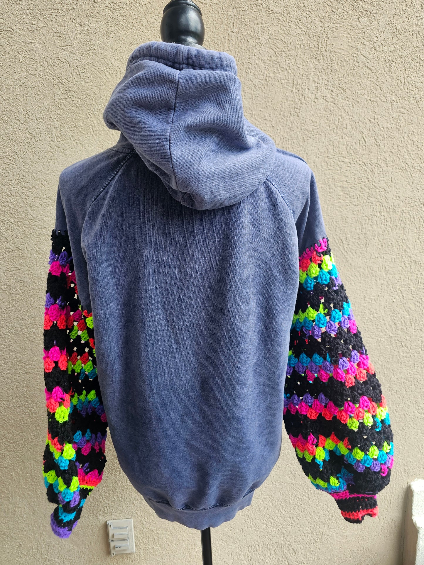 Upcycled Hoodie with Crochet Sleeves - Relax! Multicolor