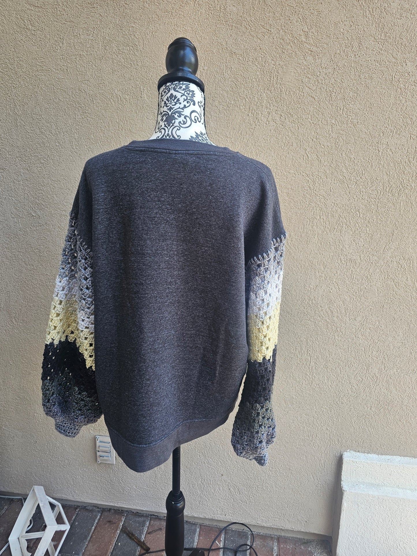 Upcycled Sweater with Crochet Sleeves - Chimney Rock