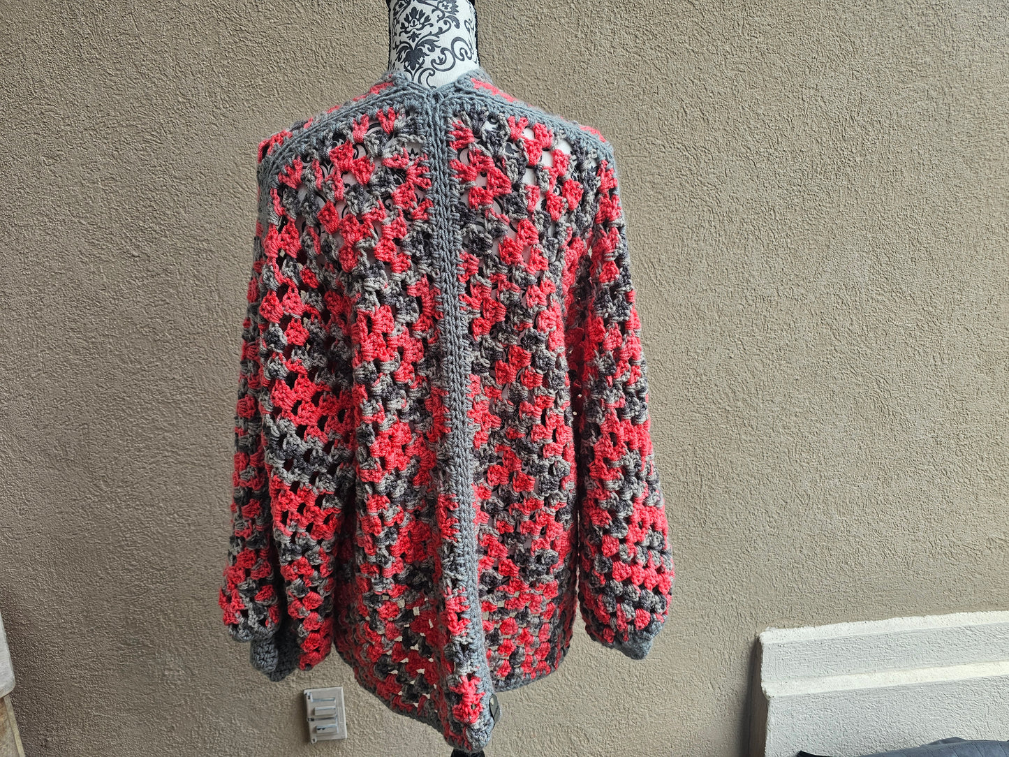 Pink and Gray Hexicardi Hexagon Crochet Sweater