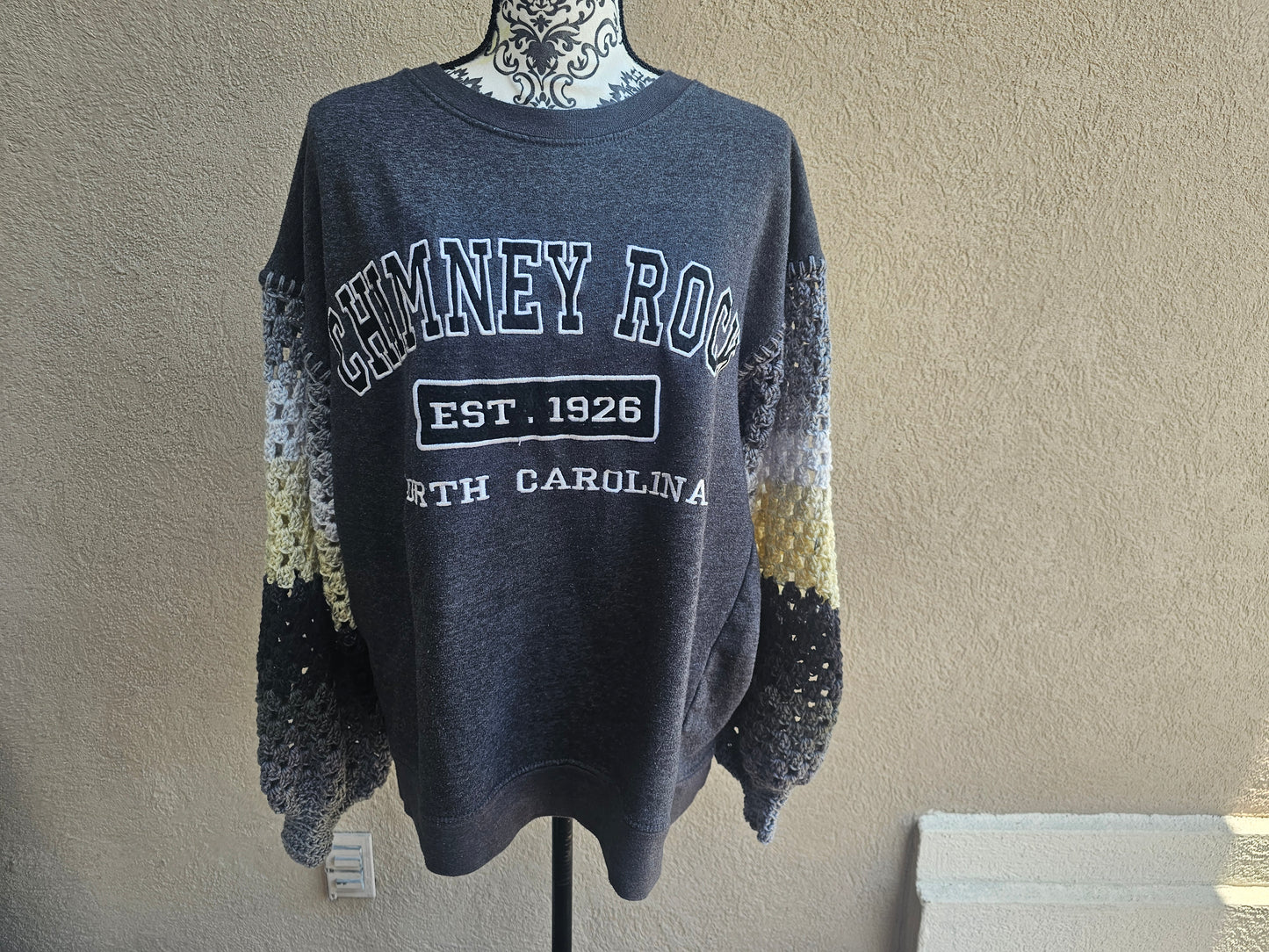 Upcycled Sweater with Crochet Sleeves - Chimney Rock