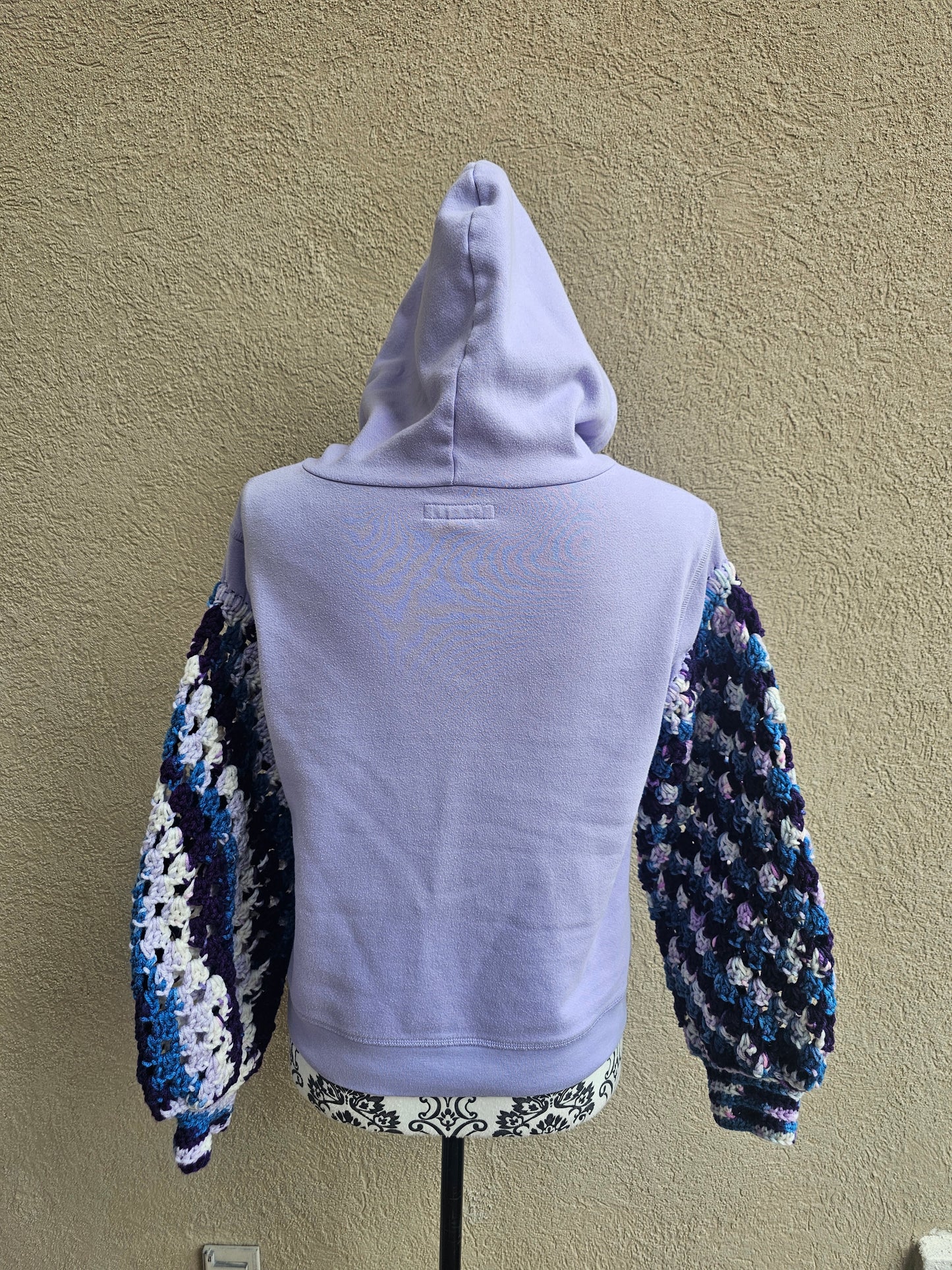 Upcycled Hoodie with Crochet Sleeves - Purple Aero