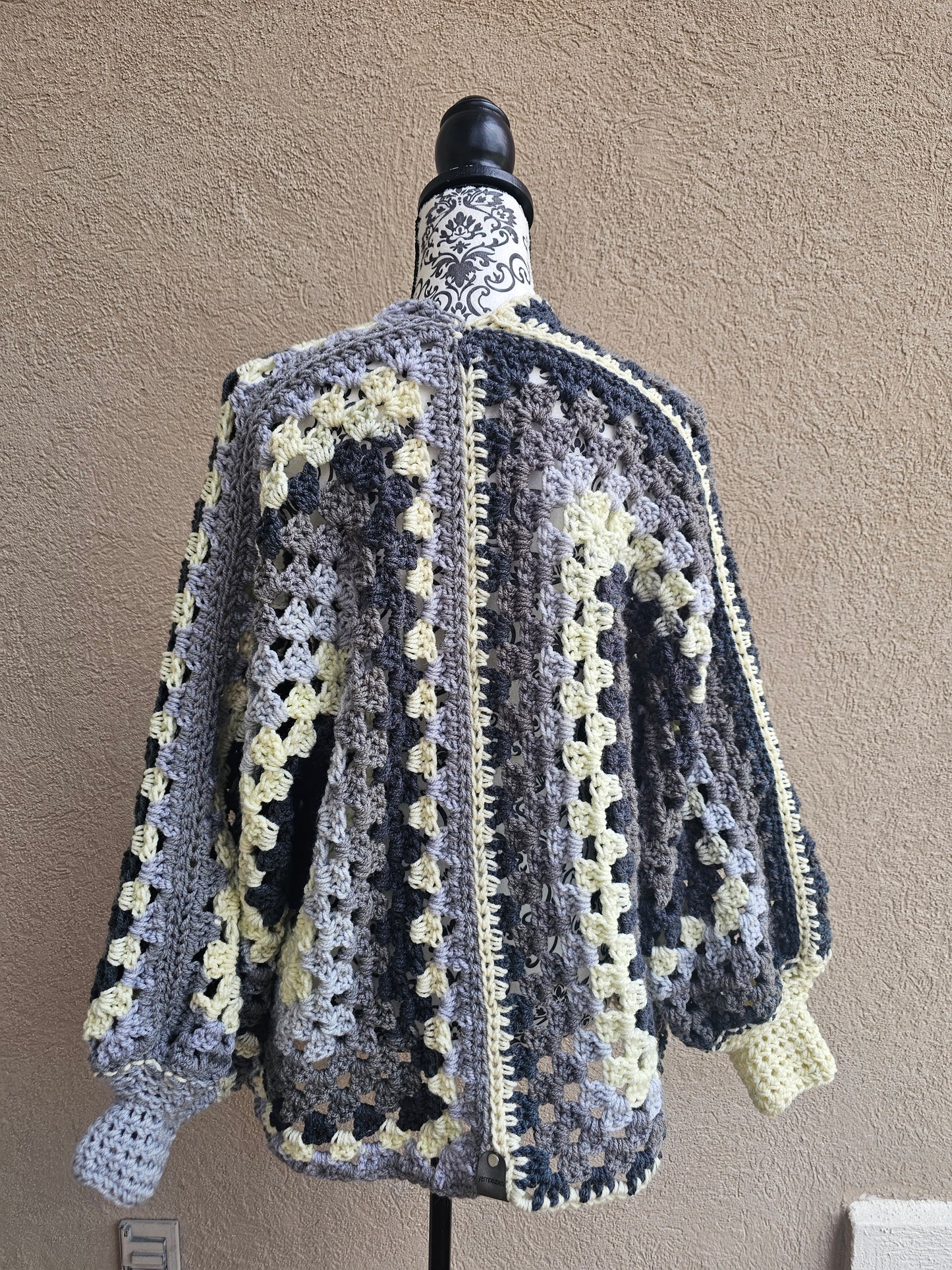 Monochromatic Black and White Crochet Hexicardi Hexi Cardigan Sweater