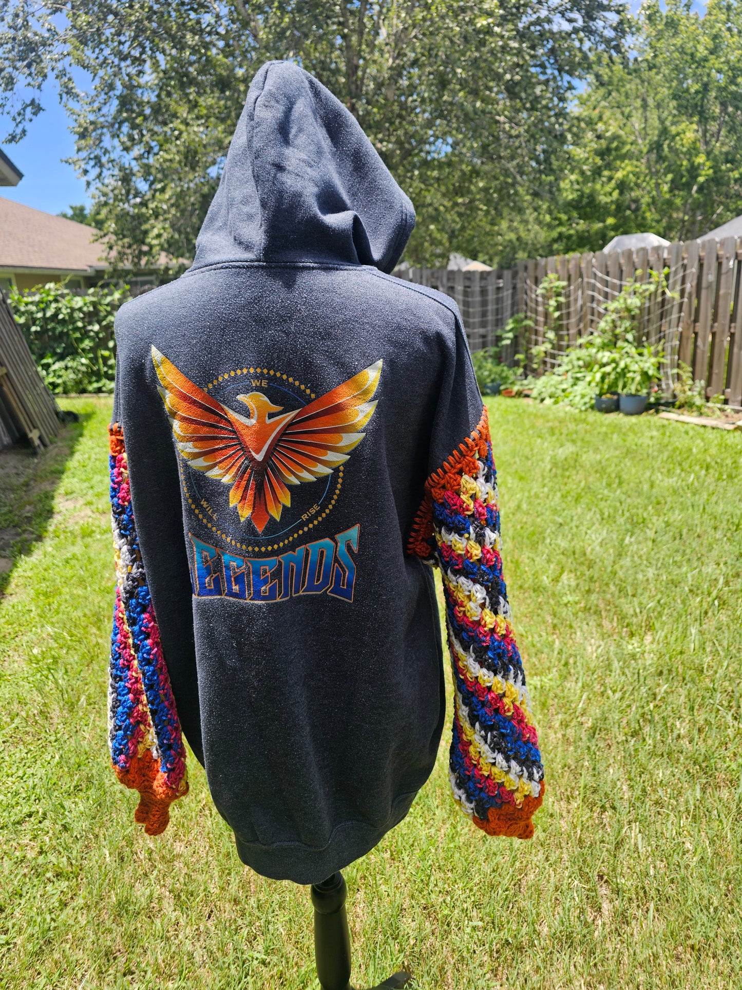 Upcycled Hoodie with Crochet Sleeves - Phoenix