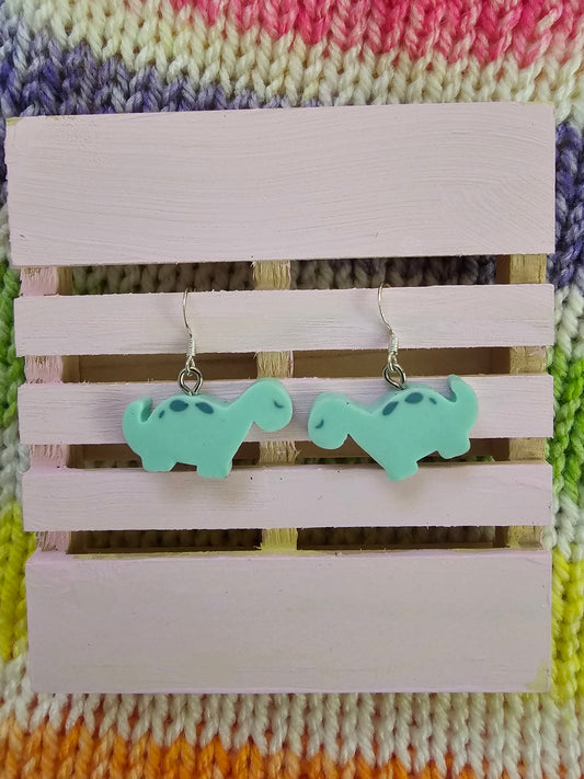 Teal Brontosaurus Earrings