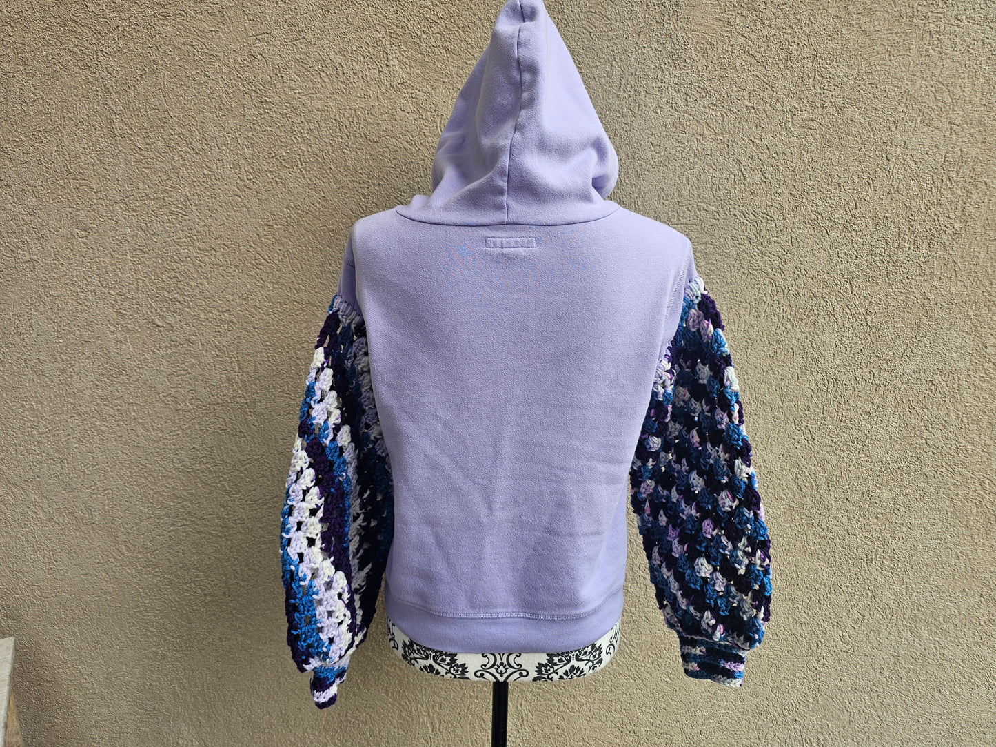 Upcycled Hoodie with Crochet Sleeves - Purple Aero