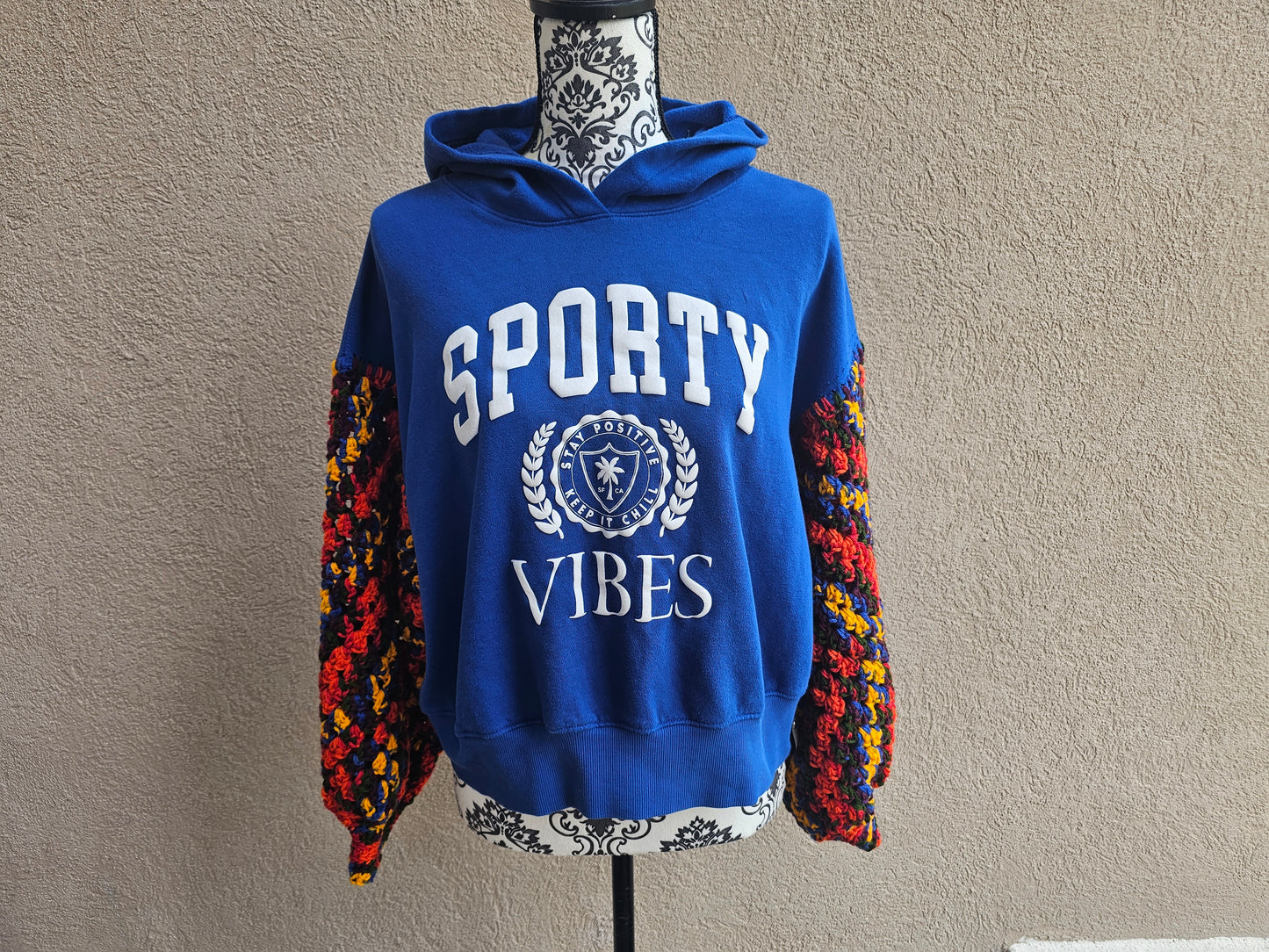 Upcycled Hoodie with Crochet Sleeves - Sporty Vibes