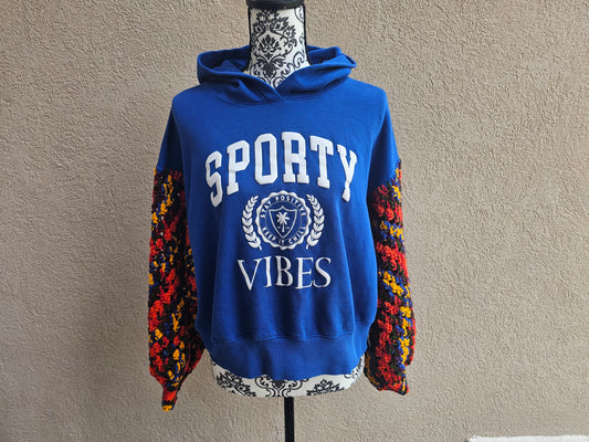 Upcycled Hoodie with Crochet Sleeves - Sporty Vibes