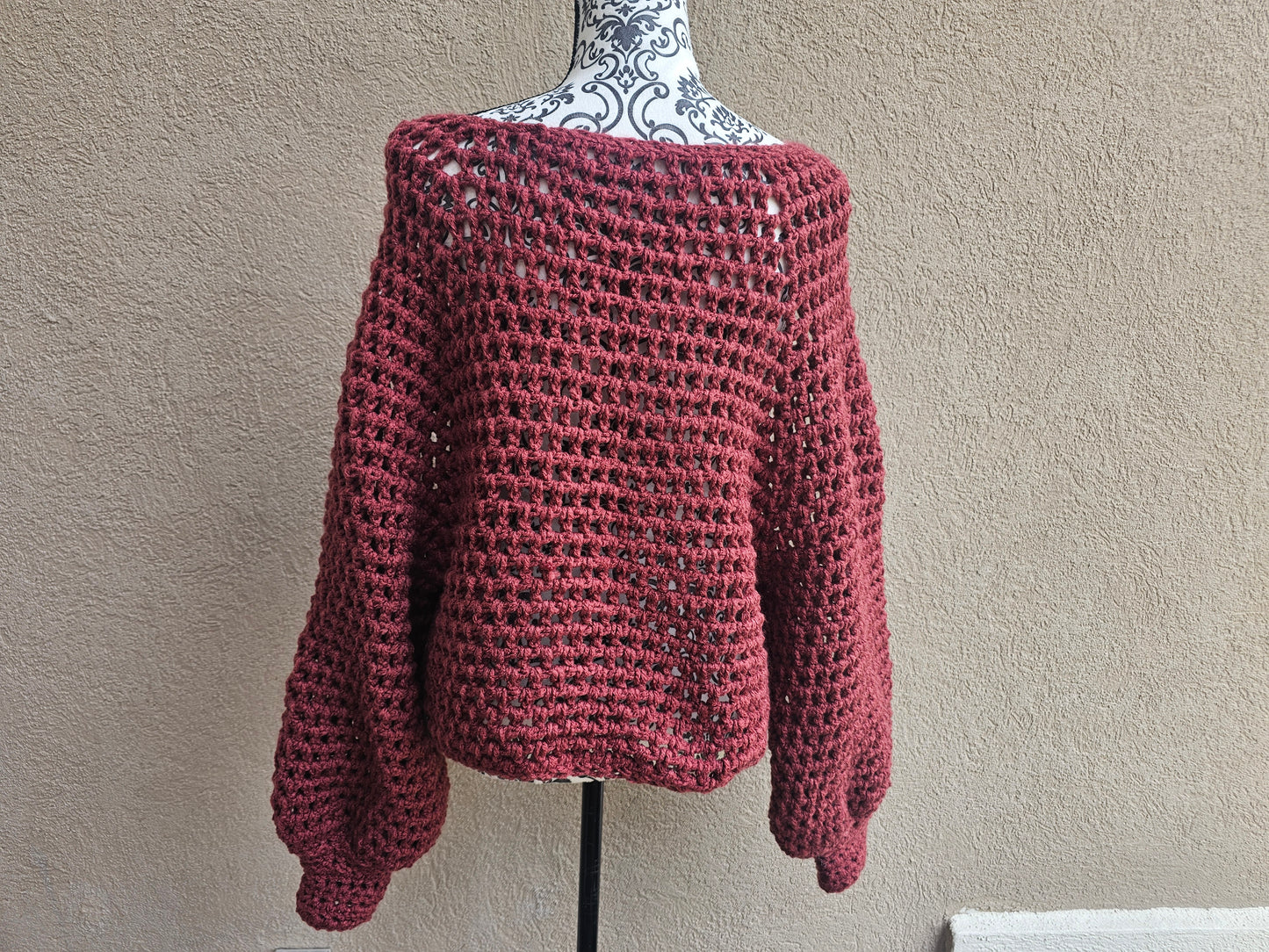 Maroon Pullover Crochet Sweater