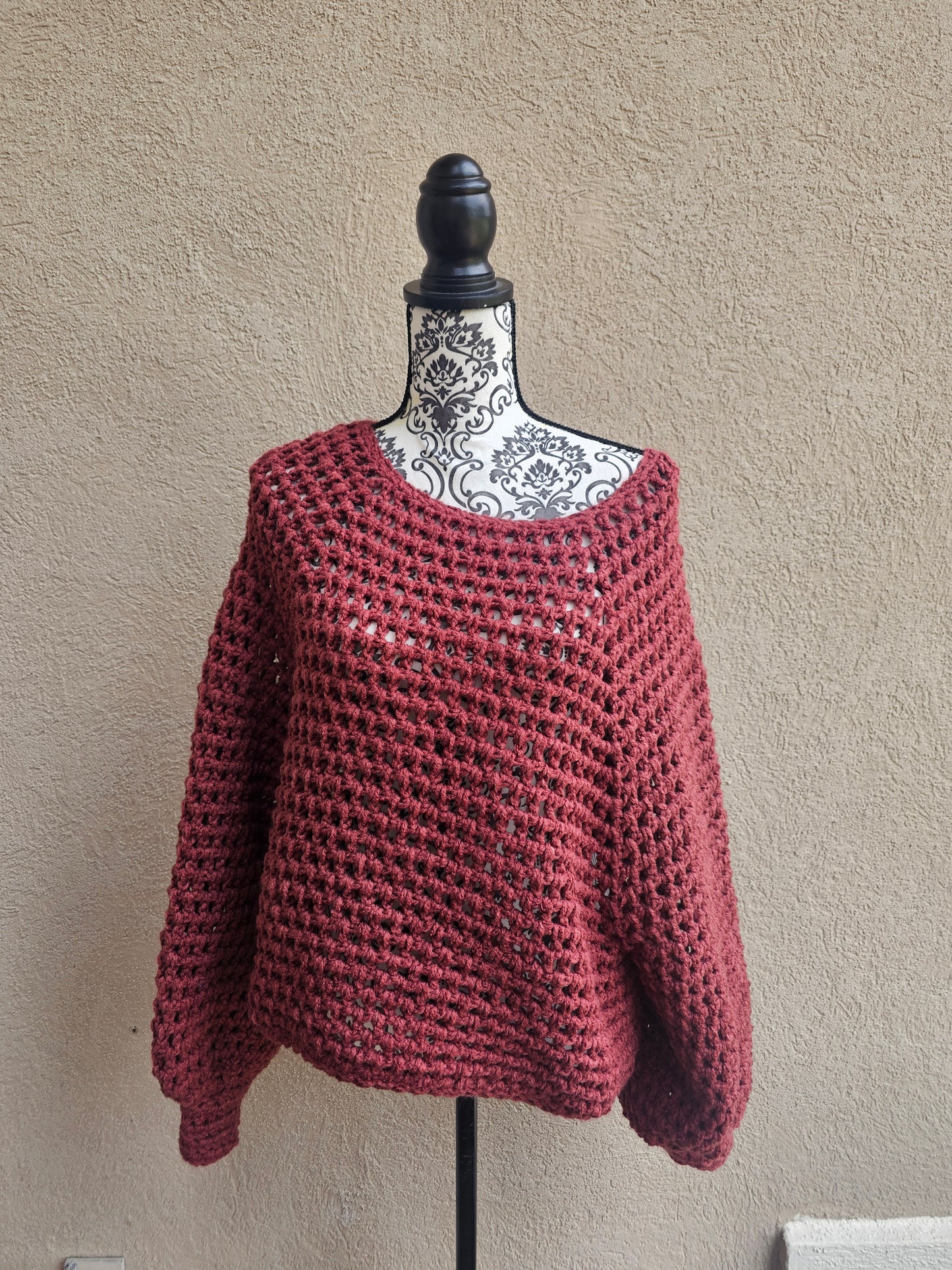 Maroon Pullover Crochet Sweater