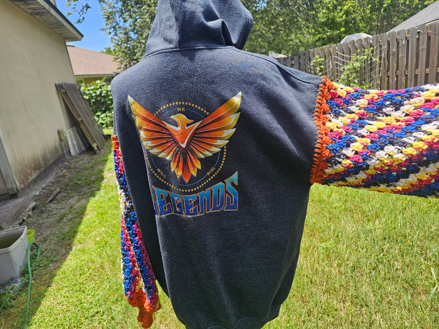 Upcycled Hoodie with Crochet Sleeves - Phoenix